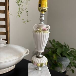 Vintage Pink & White Porcelain Table Lamp with Floral Accents